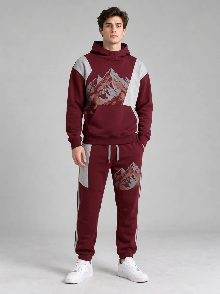 Men's Charcoal Mountain Graphic Hoodie and Jogger Set