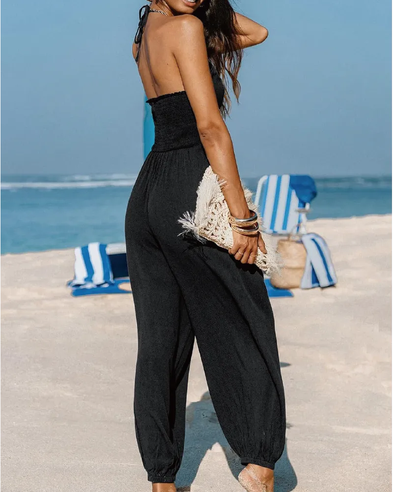 Wide Leg Halter Neck Jumpsuit