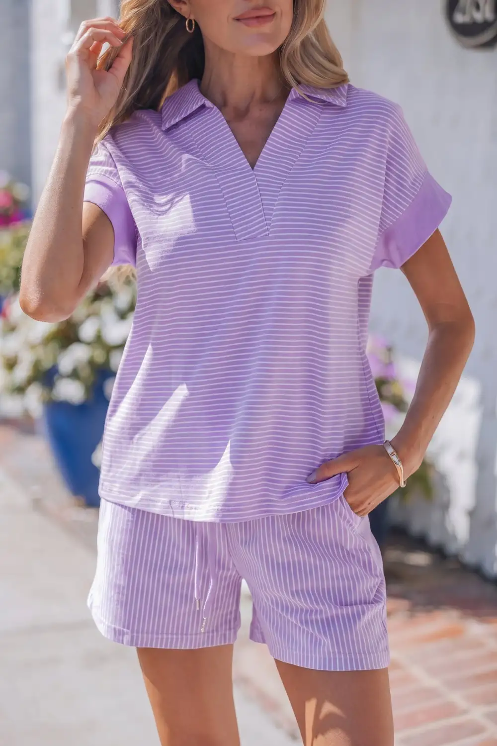Striped Polo Shirt and Shorts Set