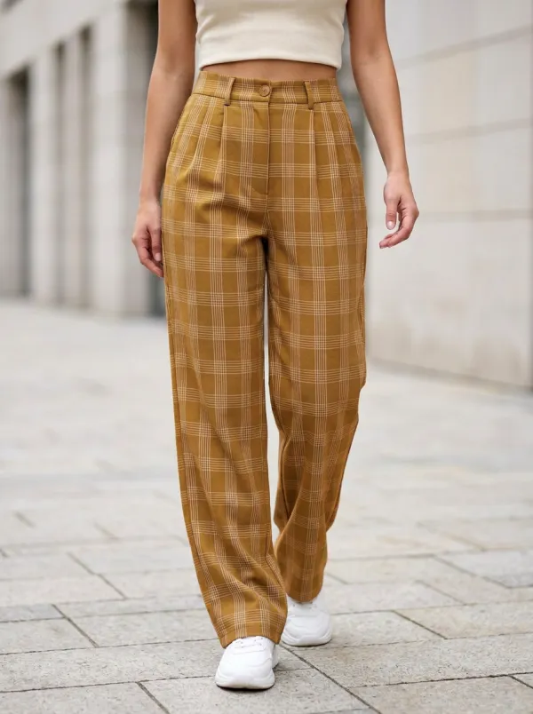 Women's Plaid Print Casual Pants