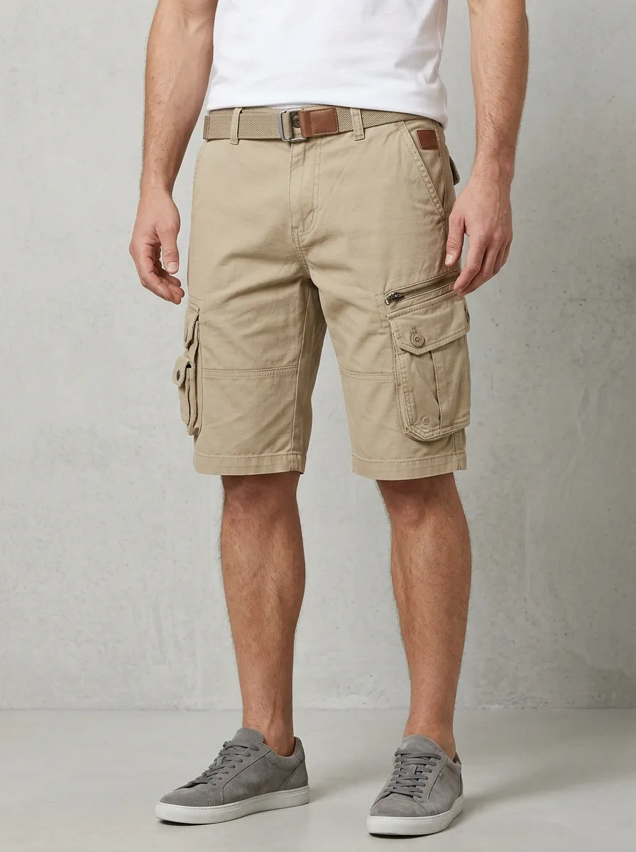 Men's Khaki Multi-Pocket Tactical Cargo Shorts