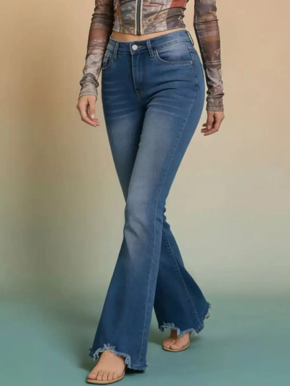 High Waist Flare Leg Raw Denim Jeans