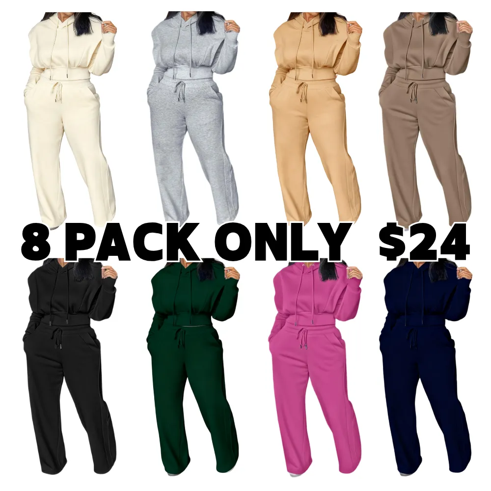 Hooded Long Sleeve Sweatshirt and Casual Wide Leg Sweatpants Set