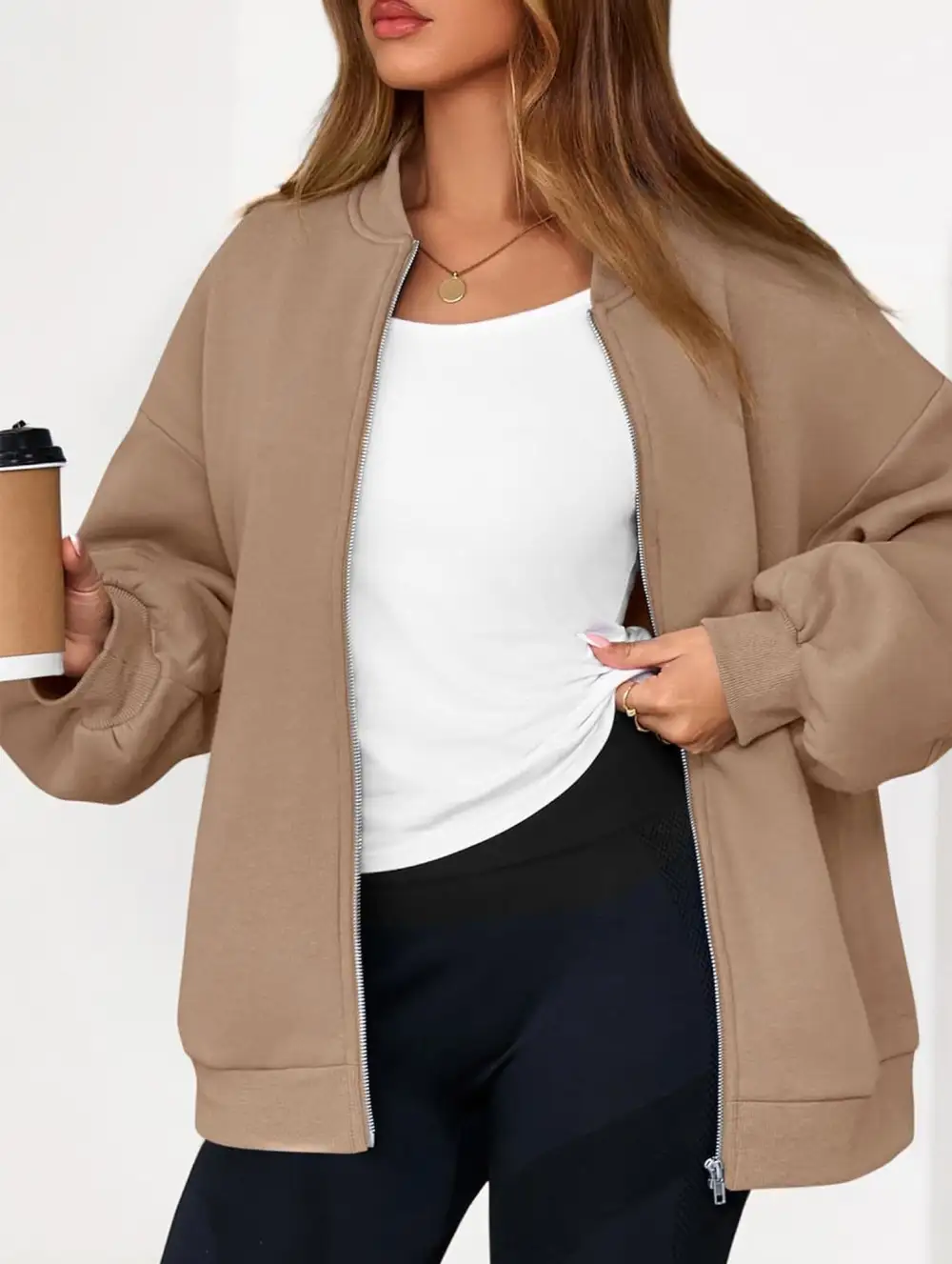 Textured Detail Zip-Up Sweatshirt Jacket