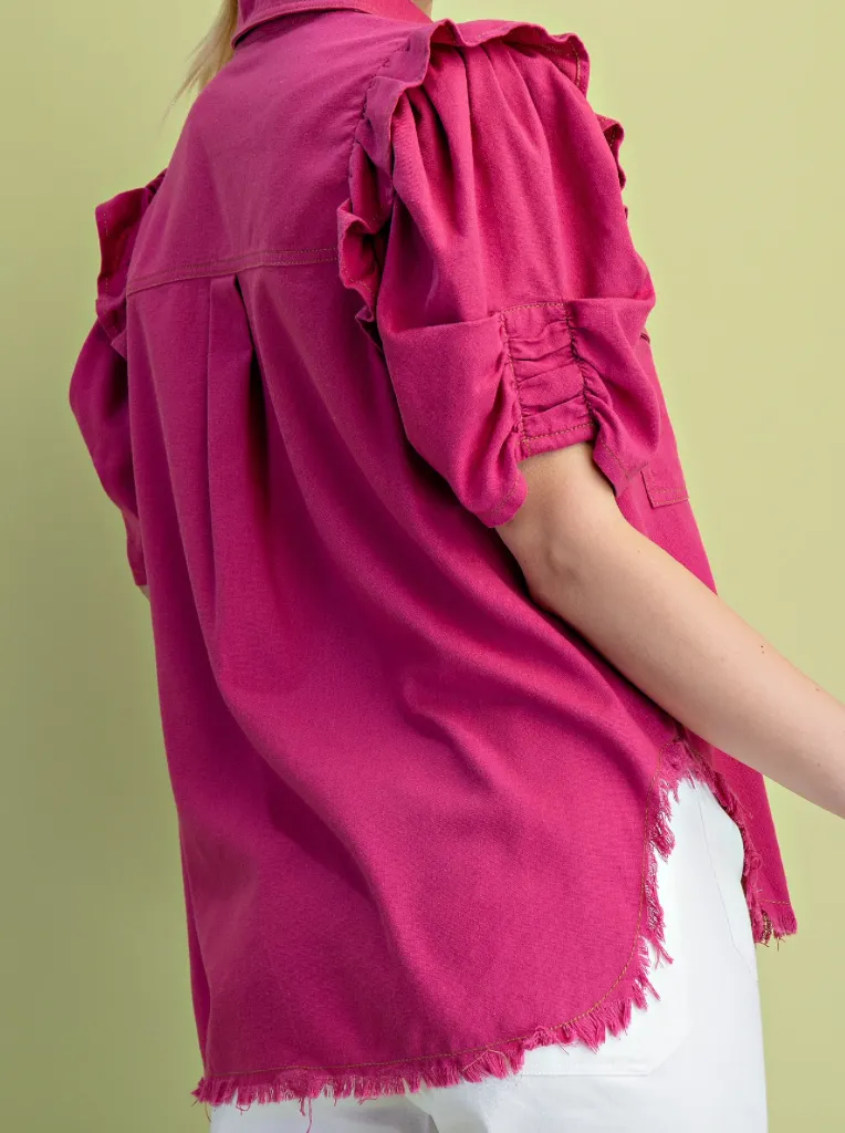 Magenta Ruffle Puff Top