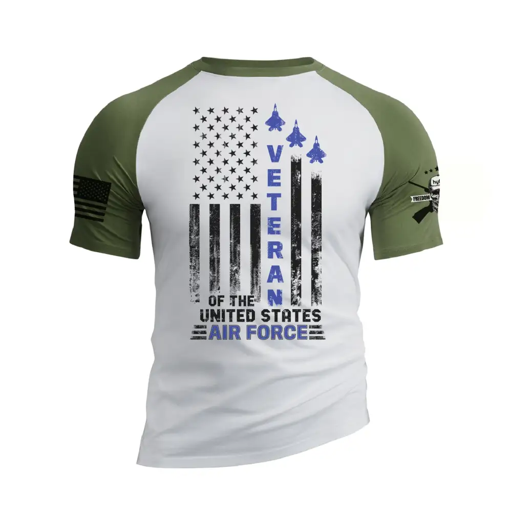 USA FLAG VETERAN OF THE UNITED STATES AIR FORCE RAGLAN GRAPHIC TEE
