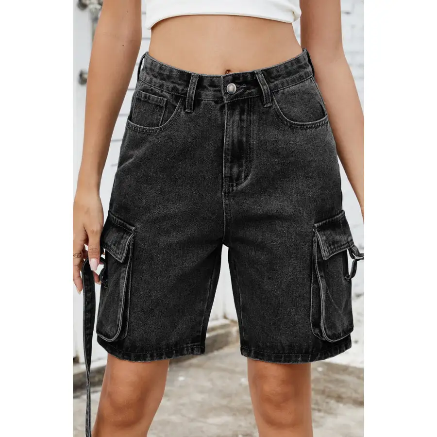 Washed Cargo Denim Shorts