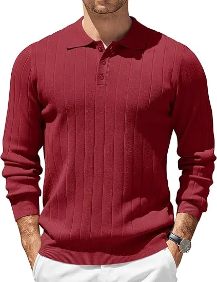 Mens Long Sleeve Knit Polo Sweater