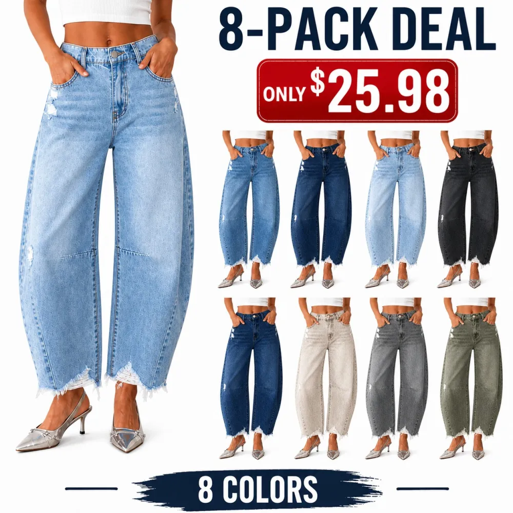 Women's Y2K Distressed Barrel Wide-Leg Jeans