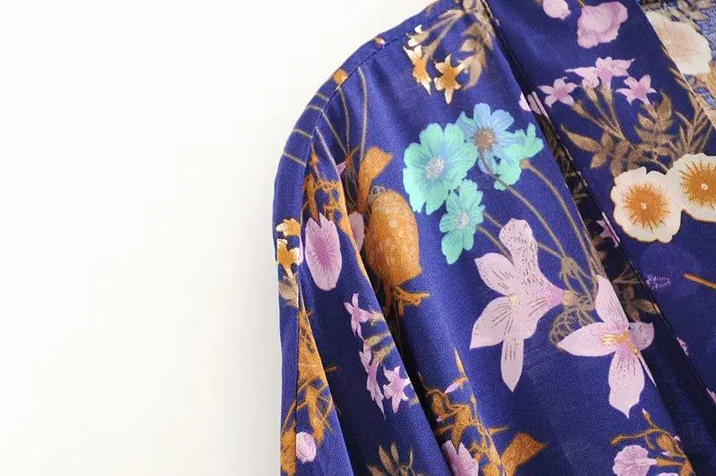 Floral Print Bat Sleeve Kimono Dress