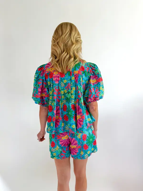 Leaf Print Pleated Top