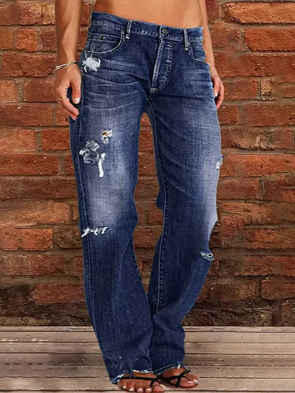 Loose Fit Distressed Denim Jeans