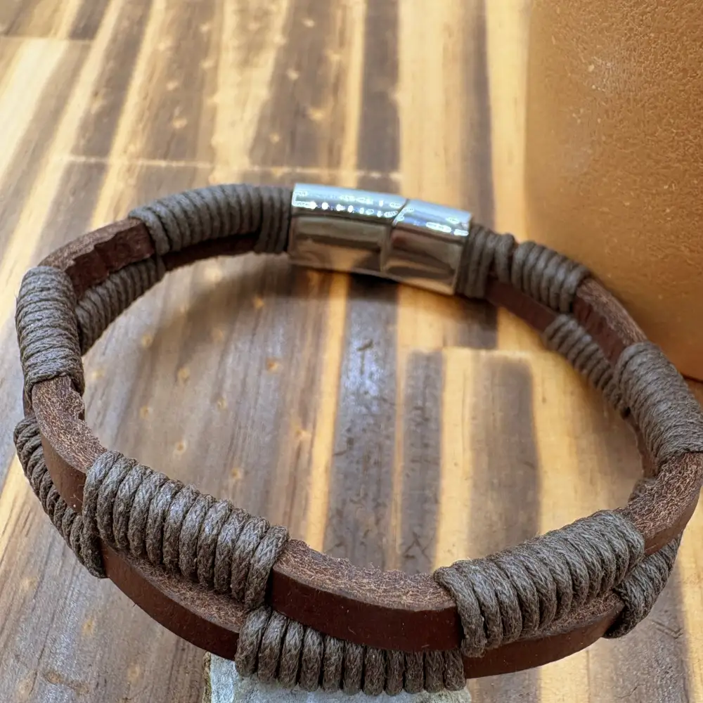 Woven Steel Leather Bracelet