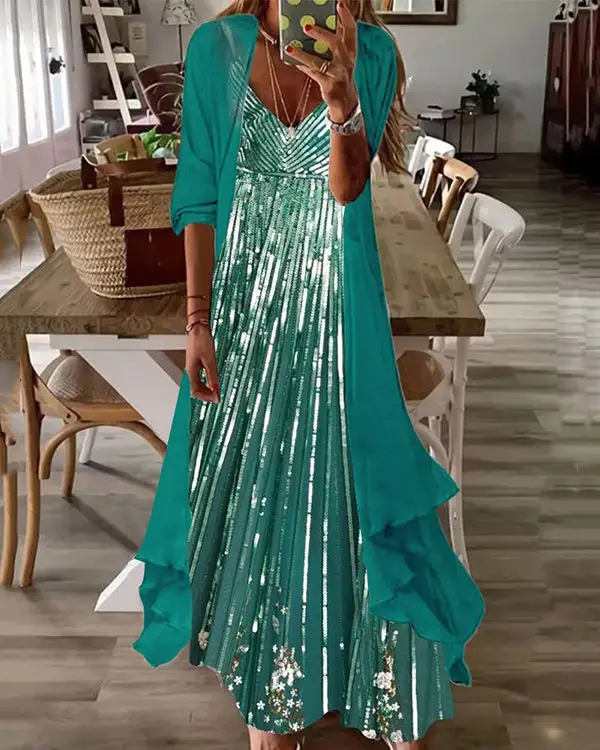 Casual V-neck Printed Maxi Dress S-3XL