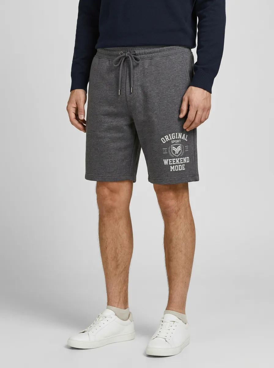Men's Drawstring Elastic-Waist Athletic Printed Sweat Shorts