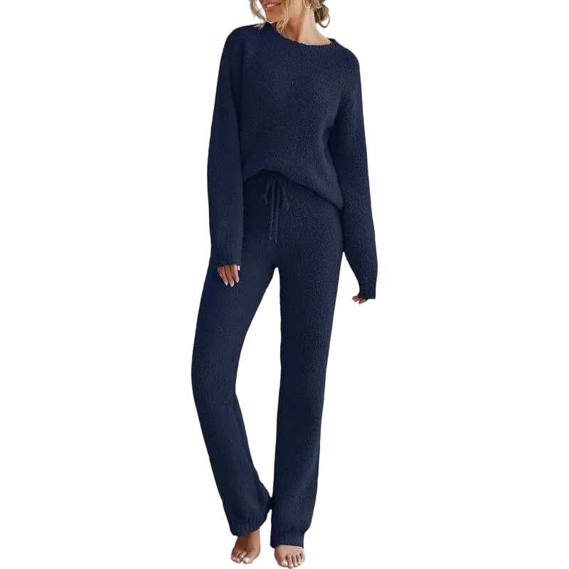Womens Fuzzy Fleece Long Sleeve 2 Piece Loungewear Outfits Sweater Pants Pajama Sets