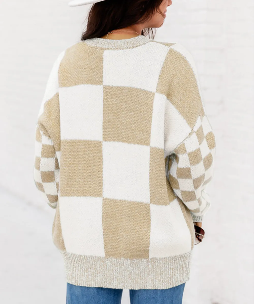 Checkered Print Drop Shoulder Sweater