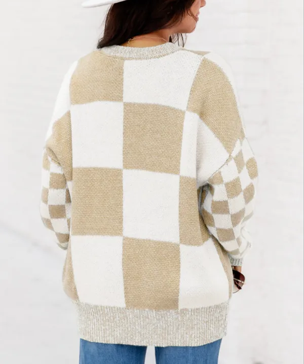 Checkered Print Drop Shoulder Sweater