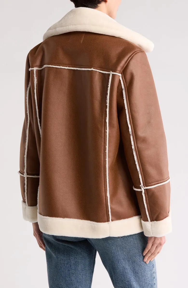 Faux Fur Trimmed Faux Leather Moto Jacket