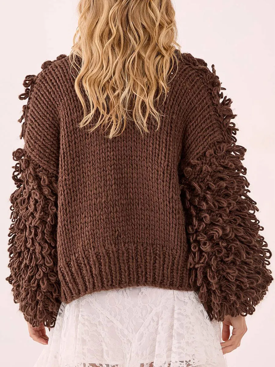 Women's Slouchy-Style Fuzzy Textured Knit Cardigan