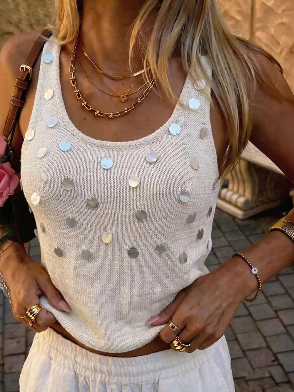 Scoop-Neck Sequined Tank Top
