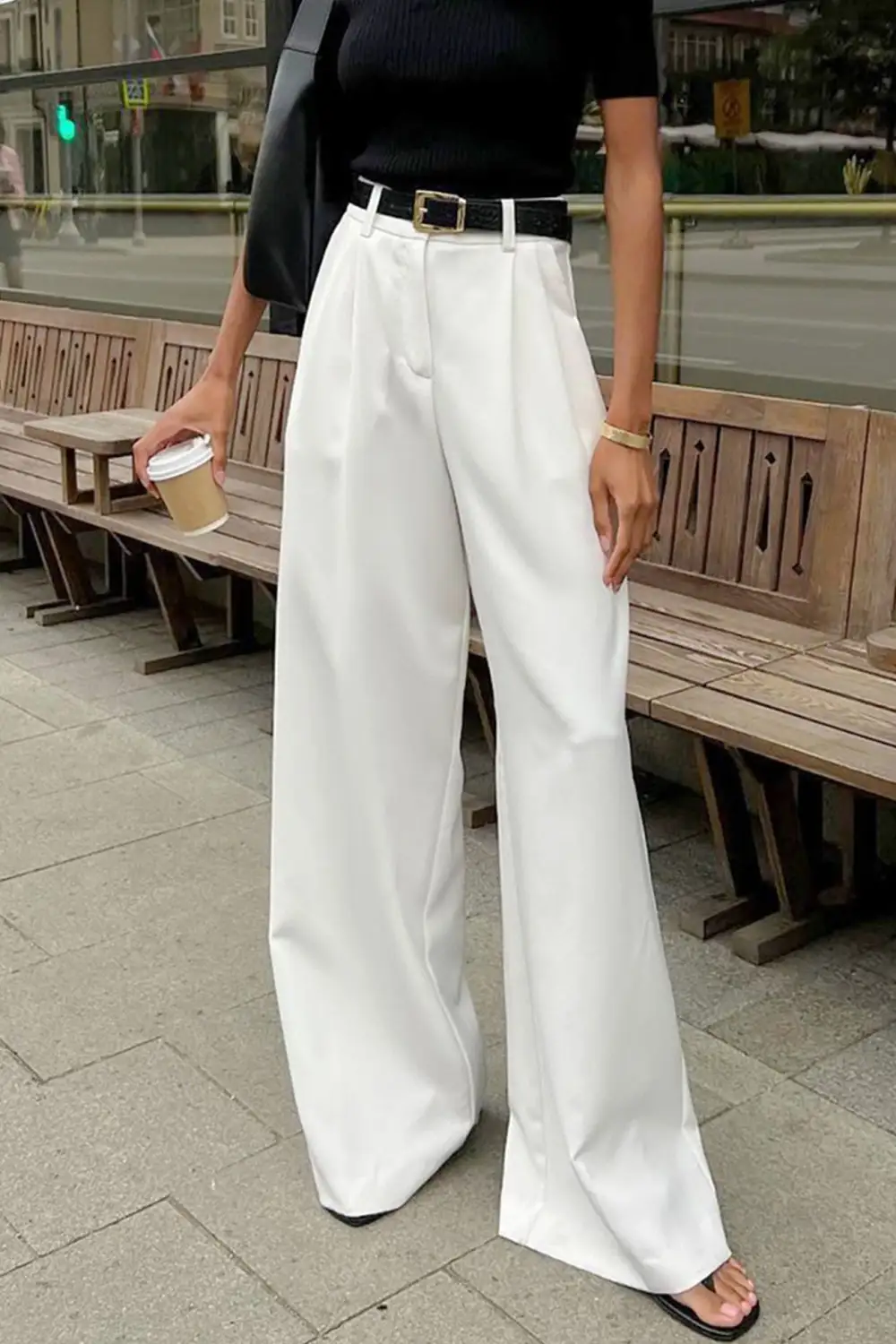 High Rise Wide Leg Tailored Pants