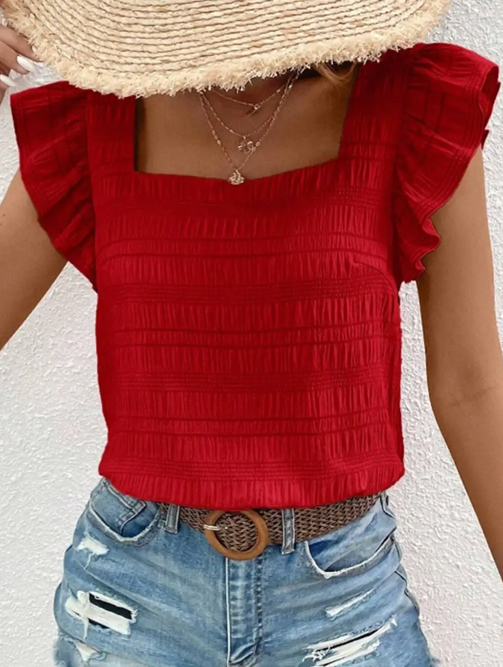 Square Neck Short Sleeves T Shirts Tee