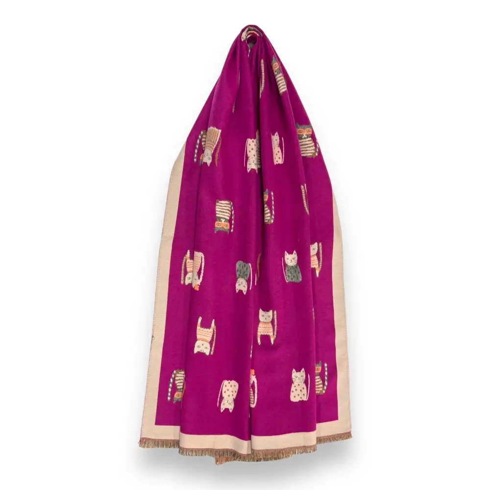 Cat Print Wool Blend Scarf
