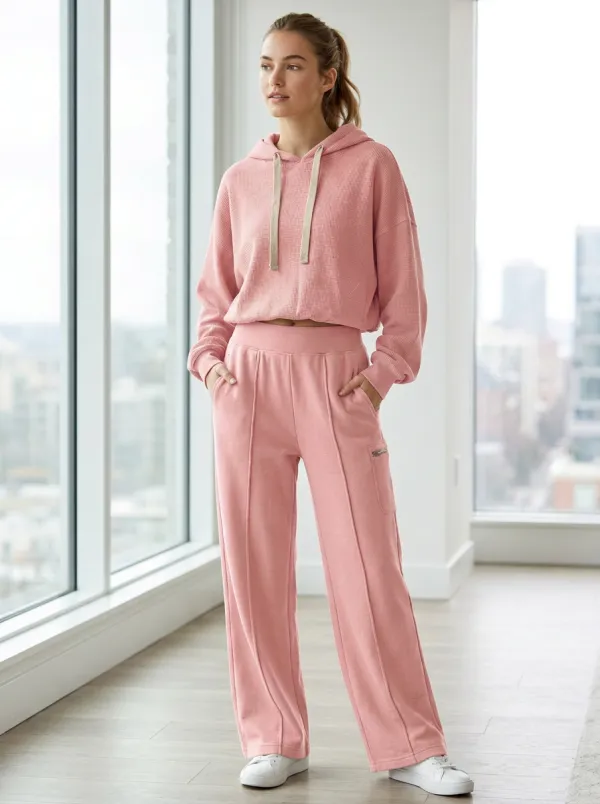 Women's Olive Waffle Knit Star Embroidered Hooded Lounge Set