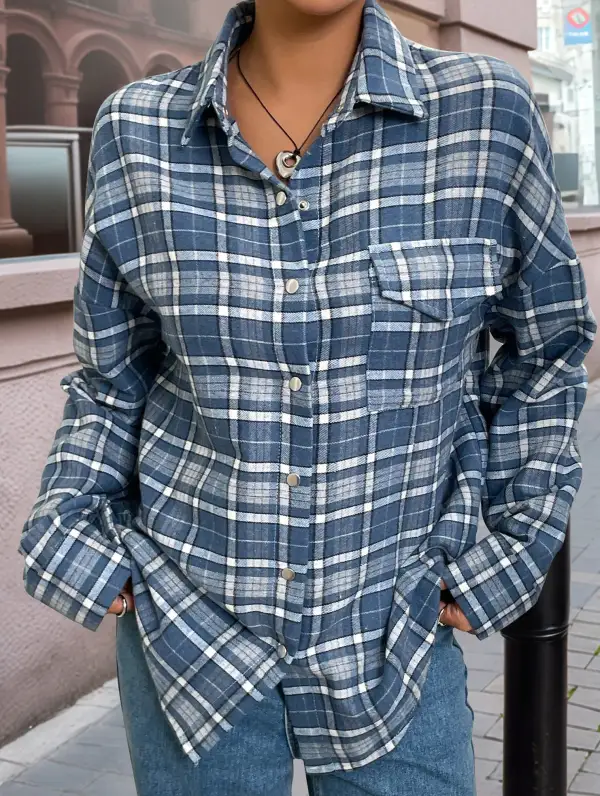 Loose Plaid Lightweight Shirt Jacket