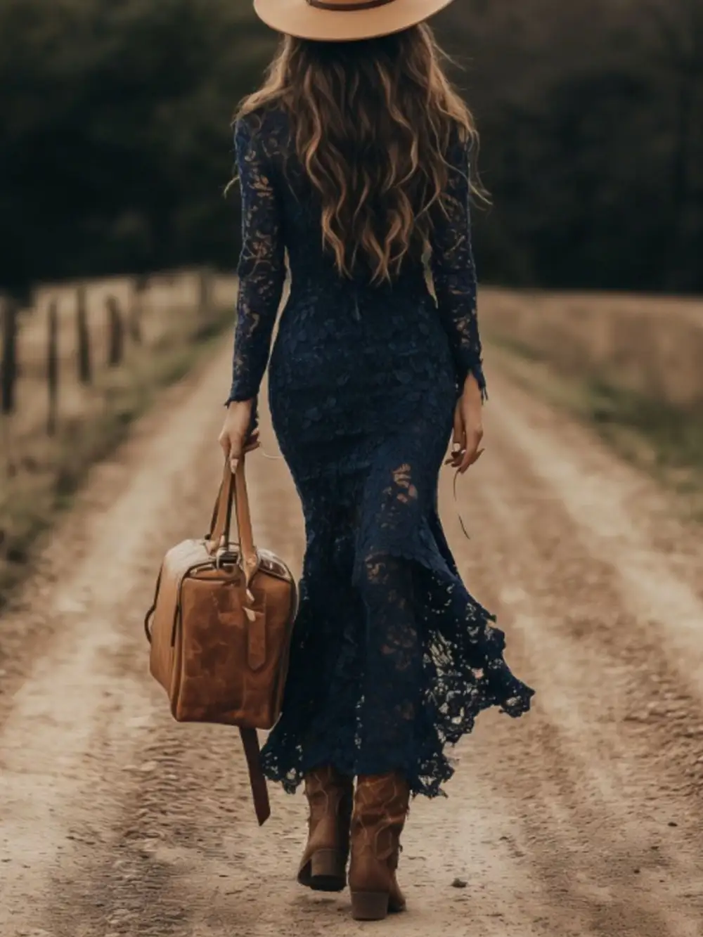 Drape Lace Long Sleeve Midi Dress