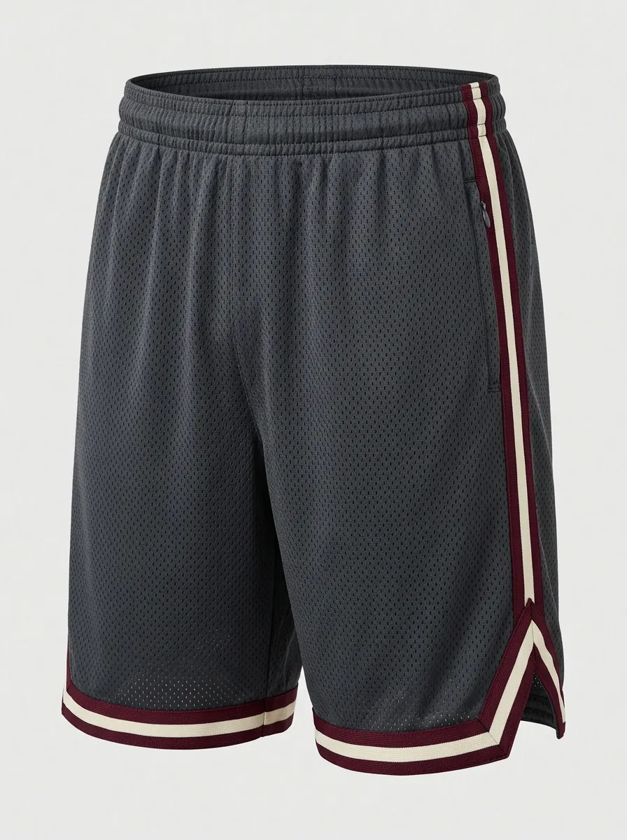 Men's Striped-Trim Mesh Basketball Shorts