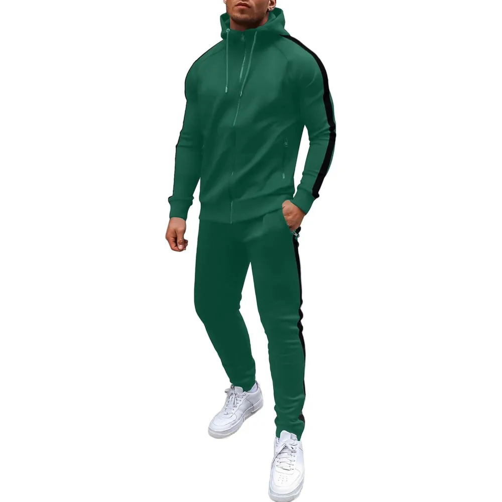 Mens with Zipper Pockets Full Zip Hoodie Sweatsuit