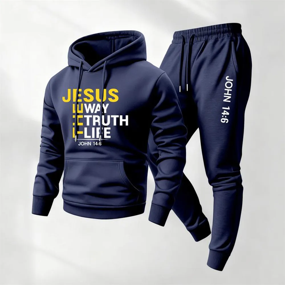 Men's Jesus Letter Printed Hoodie and Sweatpants Set