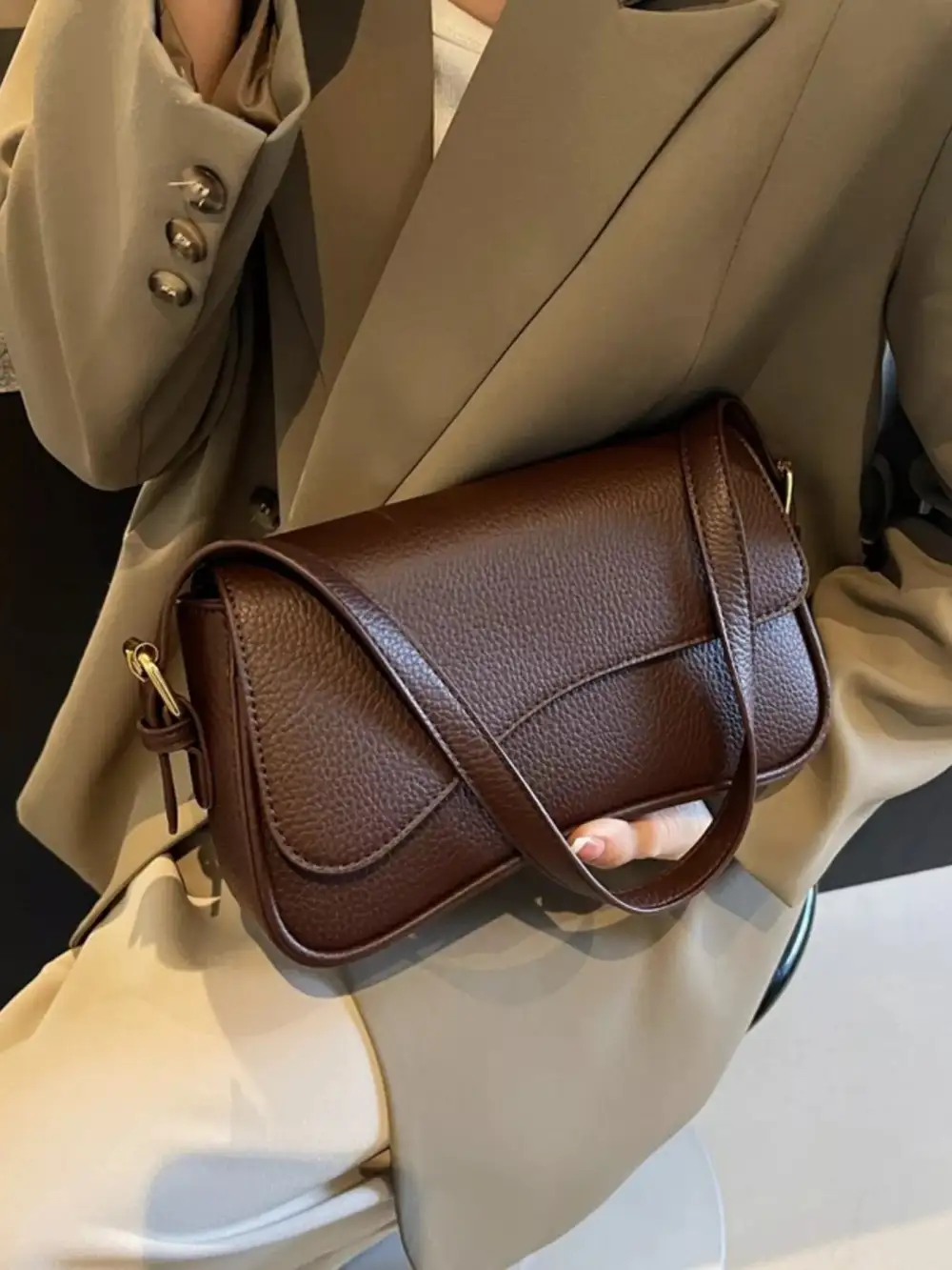 Solid Color Leather Crossbody Bag