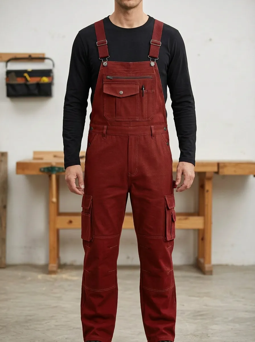 Men's Technical Inspired Multi-Pocket Cargo Bib Work Overalls