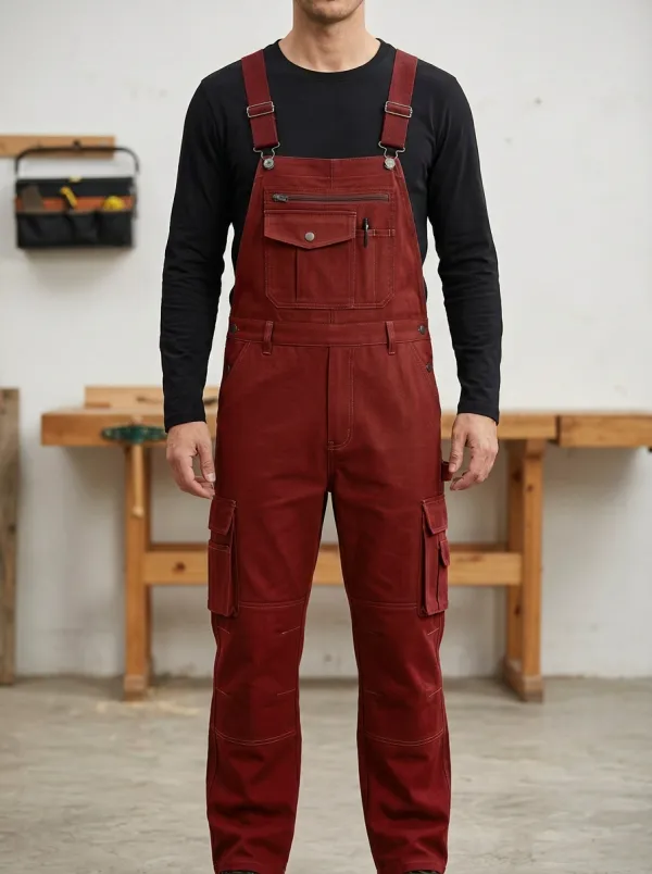 Men's Technical Inspired Multi-Pocket Cargo Bib Work Overalls