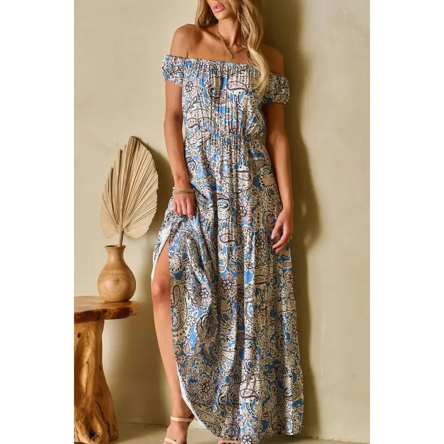Boho Paisley Print Off Shoulder Maxi Dress