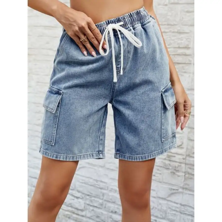 Drawstring Denim Shorts with Pockets