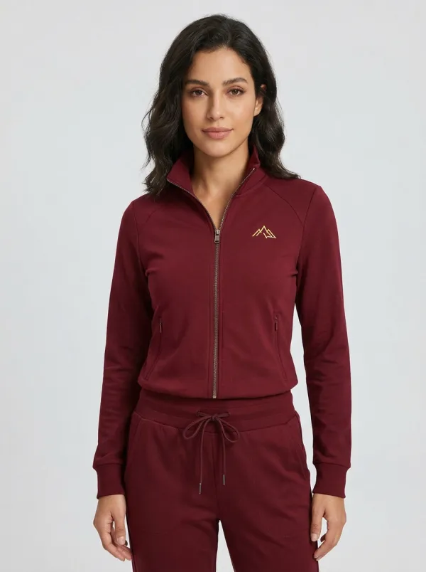 Women's Charcoal and Cream Color-Block Zip-Up Jacket & Jogger Set