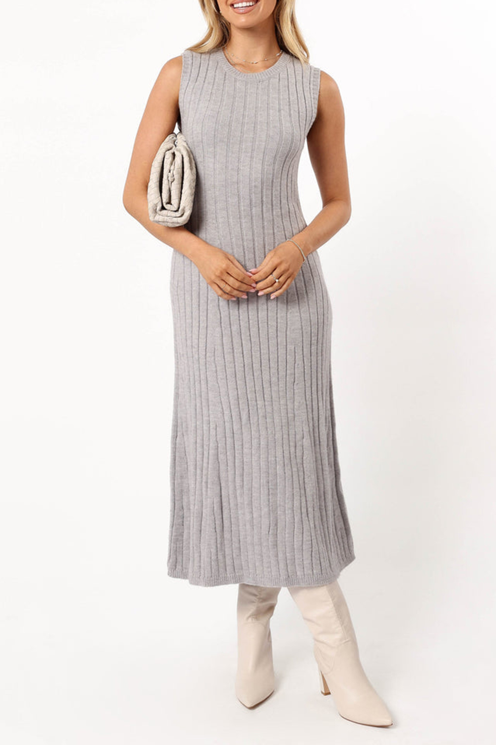 GREY KNIT MIDI DRESS