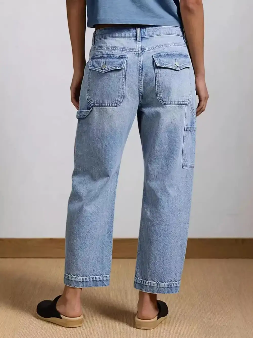 Sharp Wide Leg Washed Denim Jeans