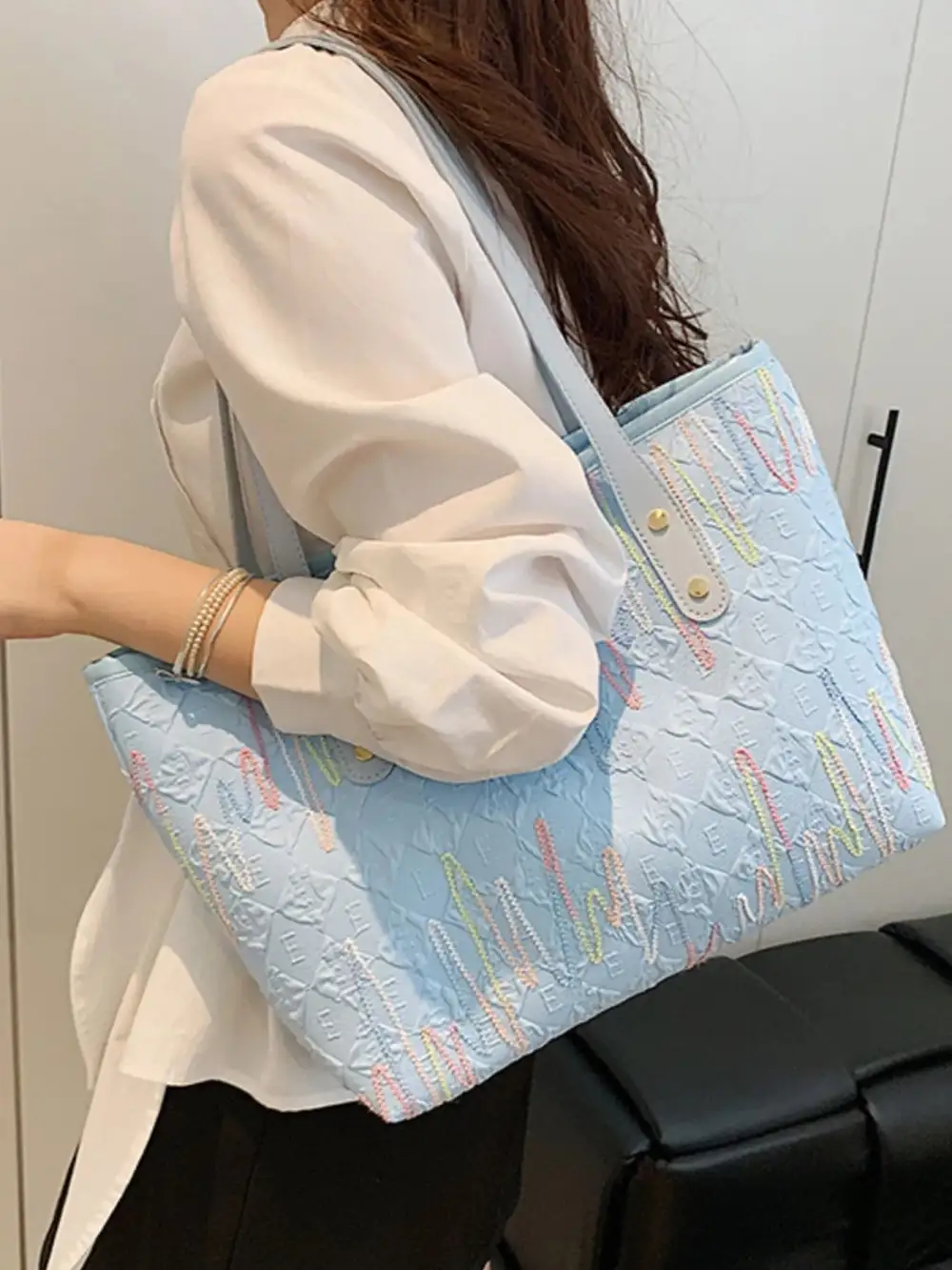 Contrast PU Leather Tote Bag