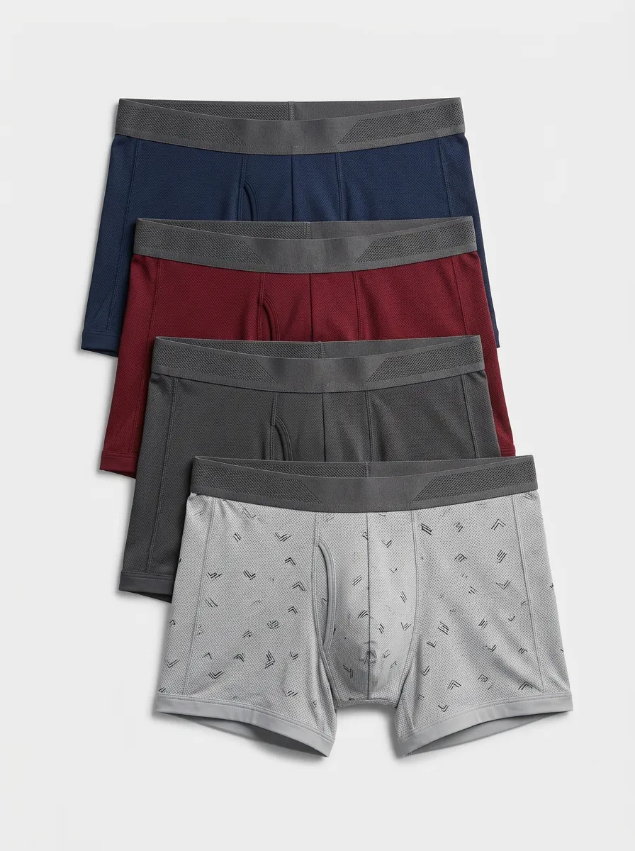 Breathable-Look Cotton Solid Textured Men's Boxer Briefs Four-Pack