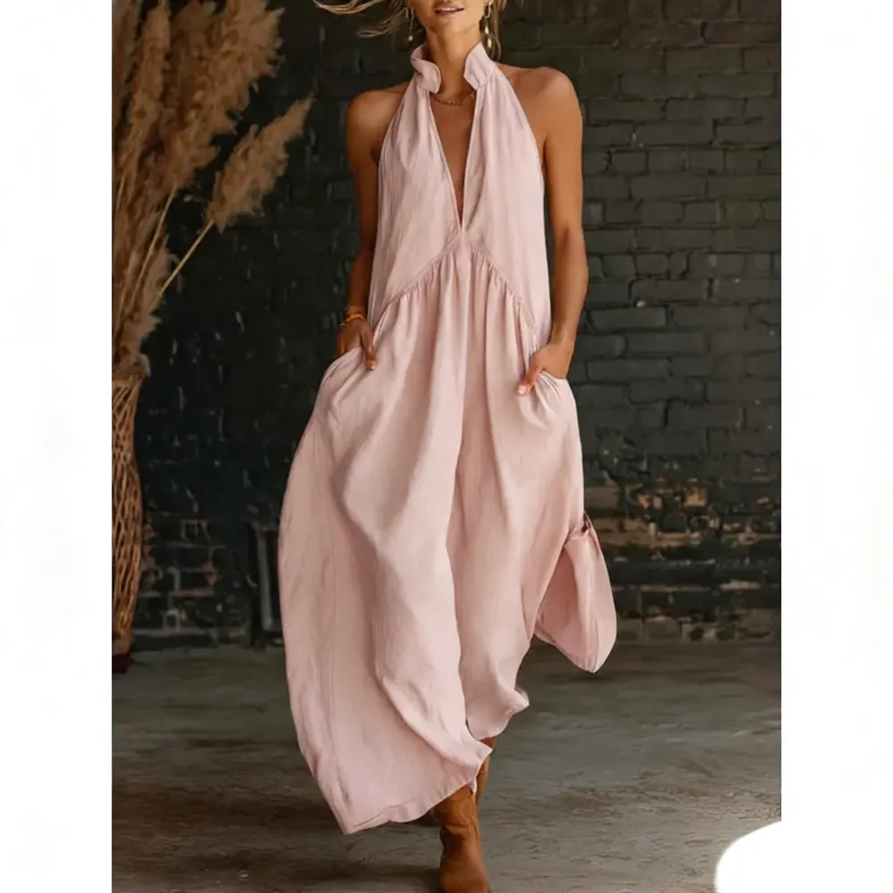 🔥Last Day: 8-Pack Only $24 🔥Women's Minimalist Halter Maxi Dress