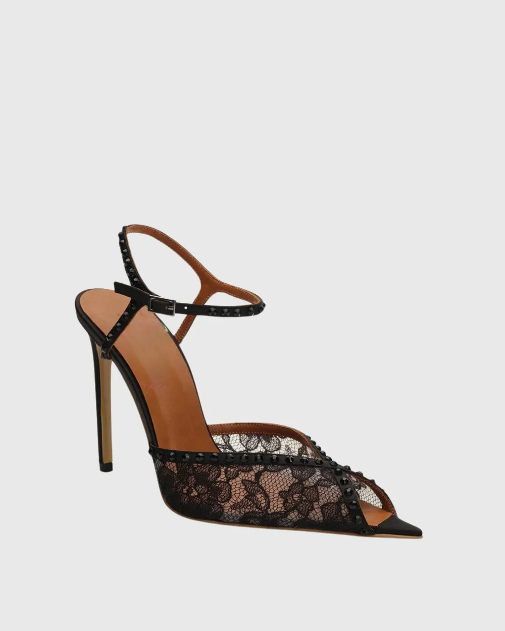 Rhinestone Lace Strap Pumps in Black