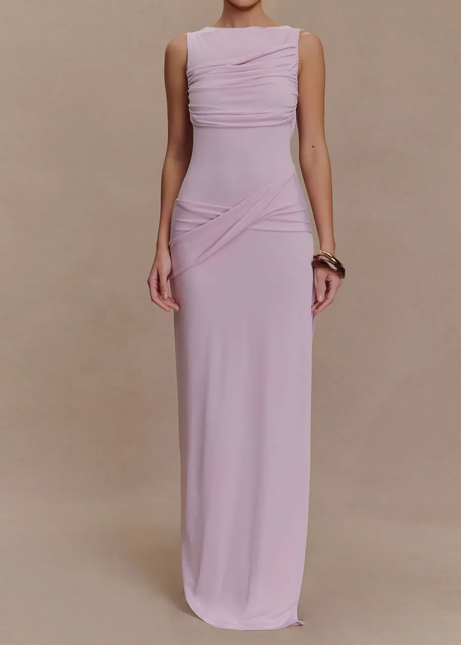 Drapedd Sleeveless Evening Maxi Dress