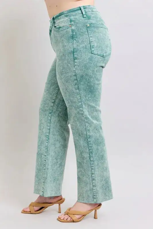 High-Waist Relaxed Raw-Hem Washed Straight Leg Jeans