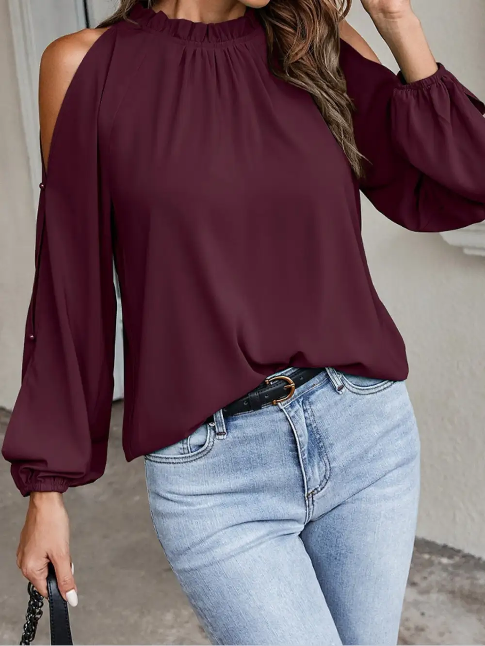 Cold Shoulder Frill Neck Blouse