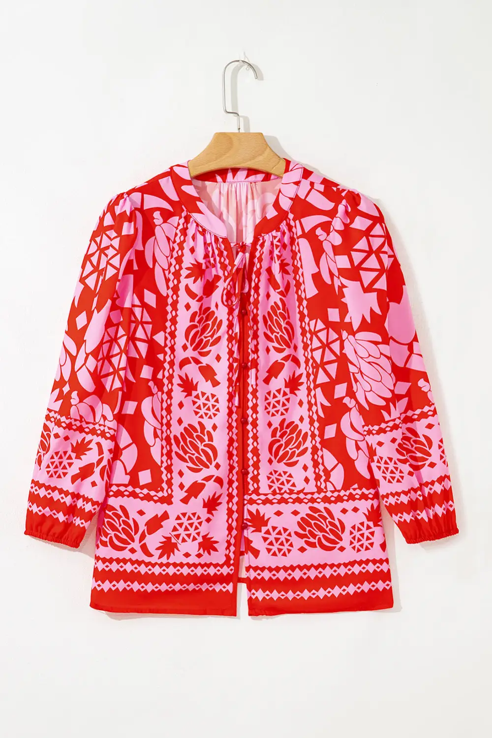 Floral Abstract Print Button Front Blouse